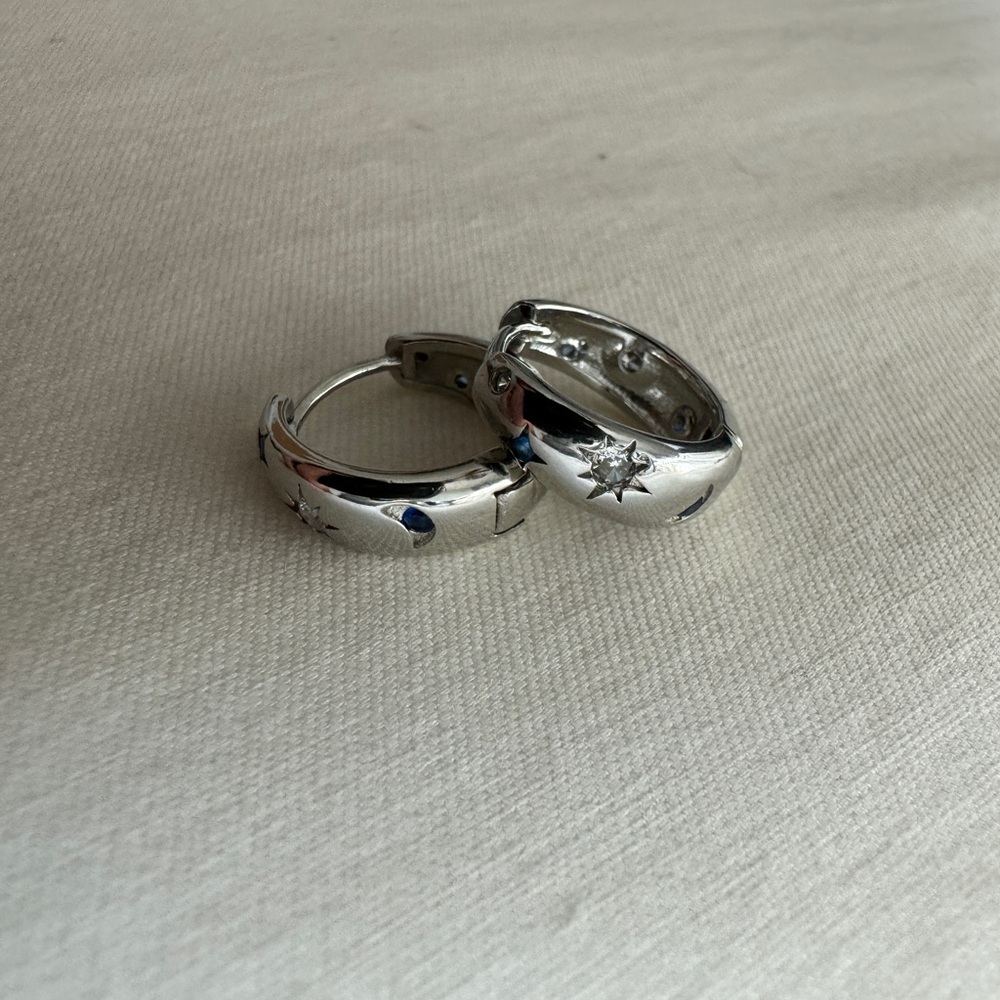 Vintage Silver Hoop Earrings with Star Design